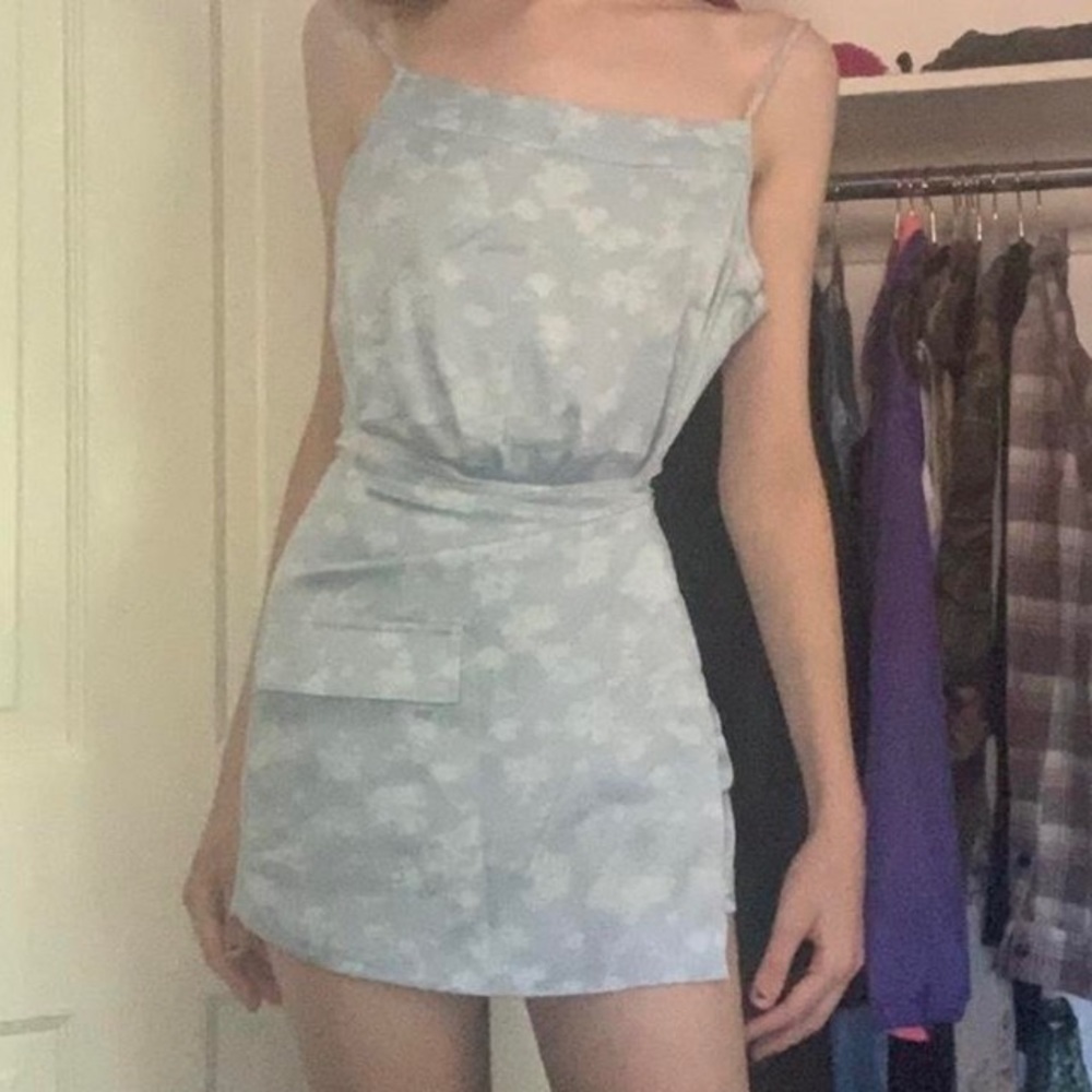 Urban outfitters baby blue romper wrap skirt